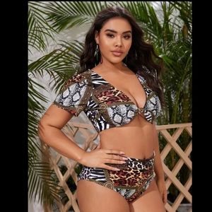 Plus animal and chain print bikini